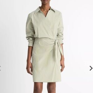 Vince Furrow Stripe Cotton-Blend Wrap Dress